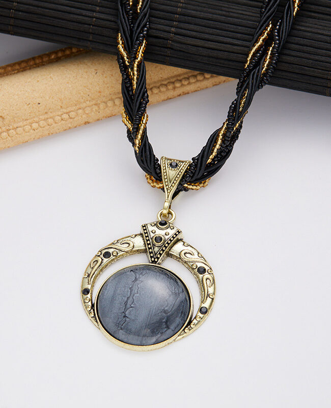 The Celine Vintage Braided Rope Pendant Necklace Bohemian Colorful Stone Jewelry Detail – La Rose Couture Jewellery & Accessories