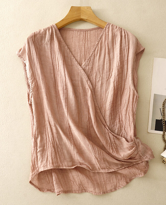 The Nadege Artistic Retro Sand Washed V Neck Patchwork Top with Flowing Sleeves Detail – La Rose Couture Tops & Blouses