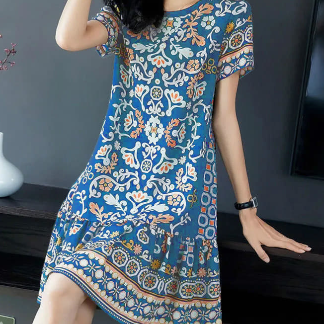Retro Floral Print Loose Fit Women Dress - Image 5