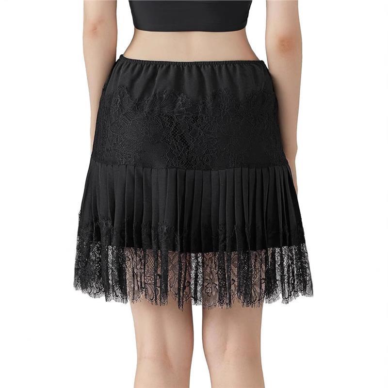 Womens Lace Mini Skirt Y2K Ruched Layered Pleated Skirt