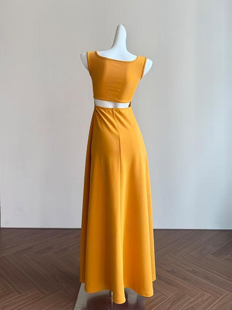 Square Neck Strap Dress Slim Fit A-Line Long Dress - Image 4