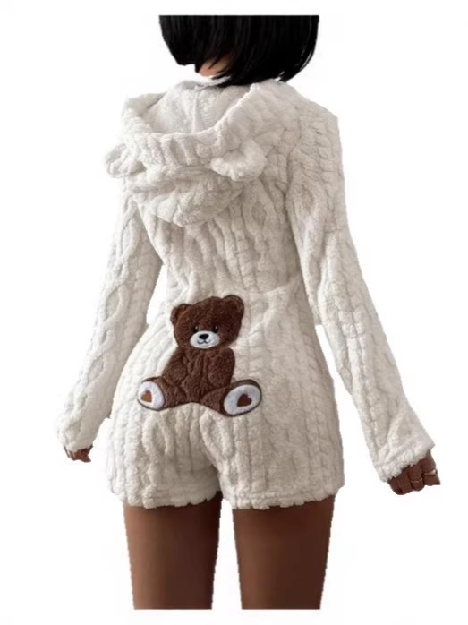 Womens Casual Solid Color Hooded Long Sleeve Plush Jumpsuit - Image 3