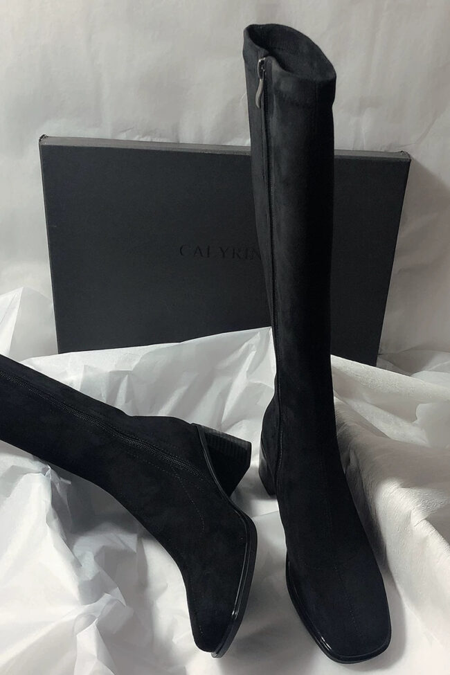 The Fleur Suede Chunky Heel Pointed Toe Long Boots Detail – La Rose Couture Shoes & Footwear