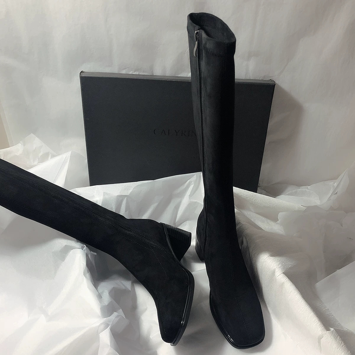 Womens Suede Chunky Heel Pointed Toe Long Boots - Image 5