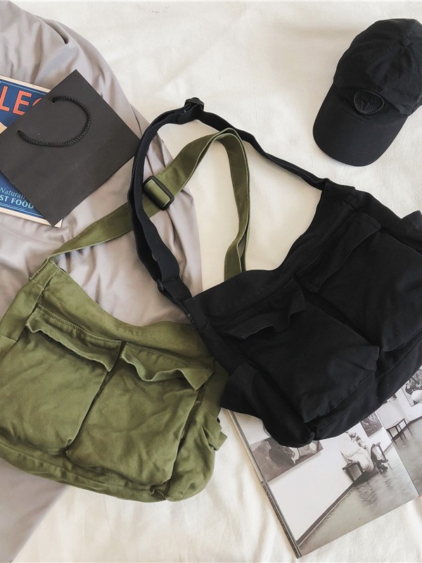 Canvas Messenger Bag Large Capacity Crossbody Shoulder Bag Casual Street Style Soft Unlined - Image 4