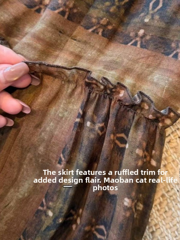Women's Vintage Geometric Print Linen A-Line Skirt - Image 3