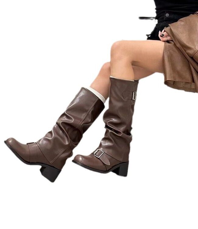 The Ines Thick Heel Knee High Boots Detail – La Rose Couture Shoes & Footwear