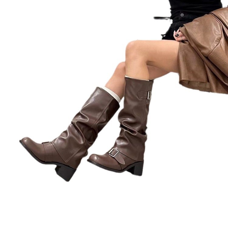 Womens Thick Heel Knee High Boots - Image 2
