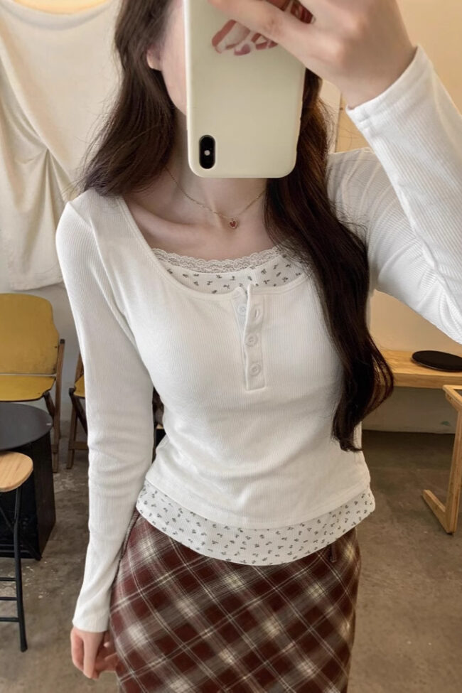 The Laure Fall Winter Imitation Two Piece Long Sleeved Top – La Rose Couture Tops & Blouses