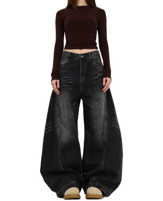 The Solene Distressed Relaxed Fit Wide Leg Denim Jeans Detail – La Rose Couture Trousers & Skirts