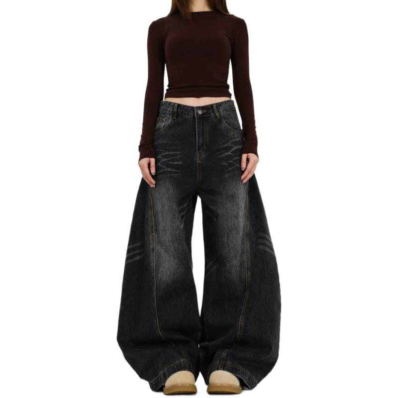Women's Distressed Relaxed Fit Wide-Leg Denim Jeans - Image 2