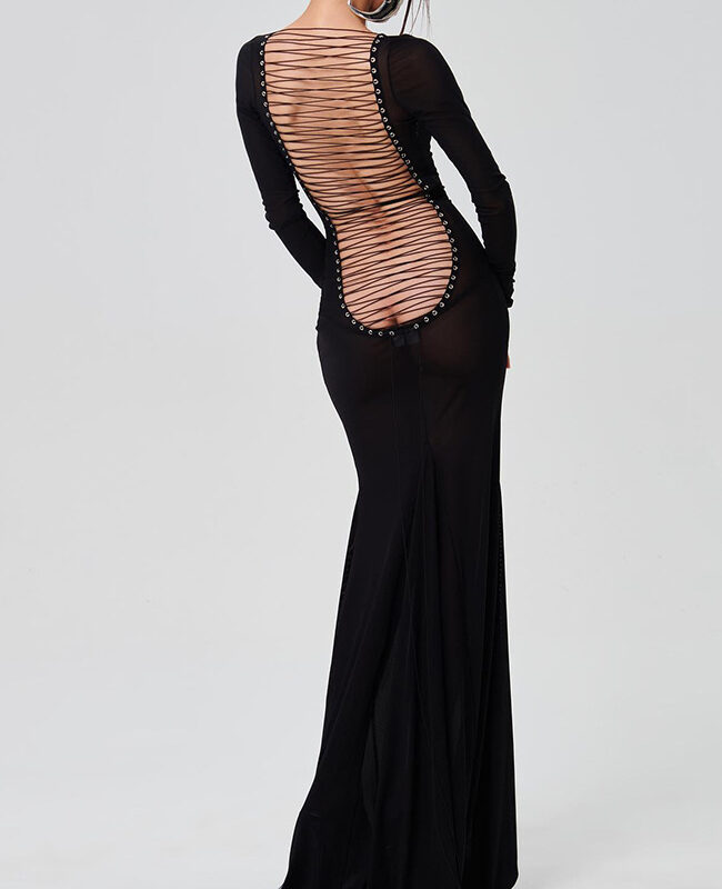 The Adrienne Sexy Mesh Backless Long Sleeve Dress Detail – La Rose Couture Dresses & Gowns