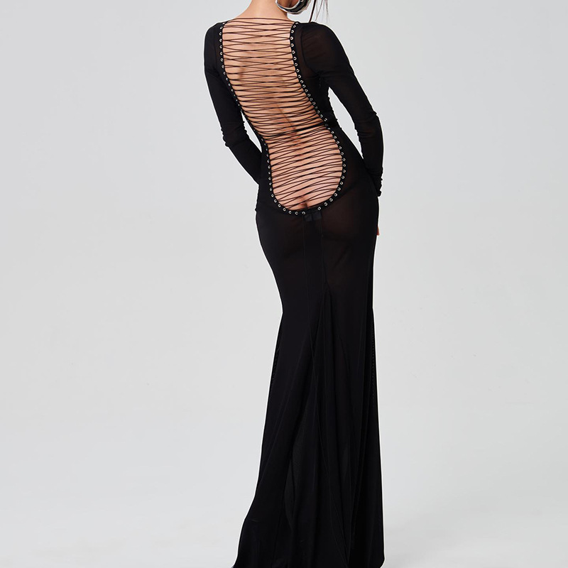 Sexy Mesh Backless Long Sleeve Dress - Image 5