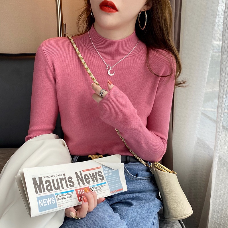 Women's Slim Fit Half-High Collar Knit Pullover Long Sleeve Sweater - Image 3