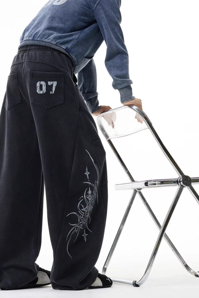 The Delphine Loose Fit Drawstring Pants Letter Print Wide Leg Casual Trousers Detail – La Rose Couture Trousers & Skirts