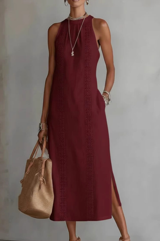 The Jacqueline Halter Neck Lace Patchwork Sleeveless Dress Detail – La Rose Couture Dresses & Gowns