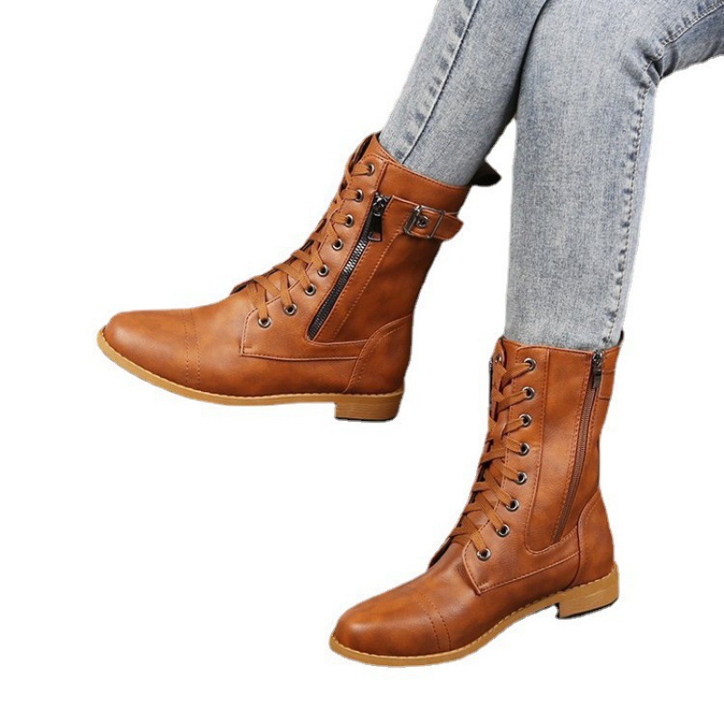 Low Heel Round Toe Side Zipper Ankle Boots - Image 5