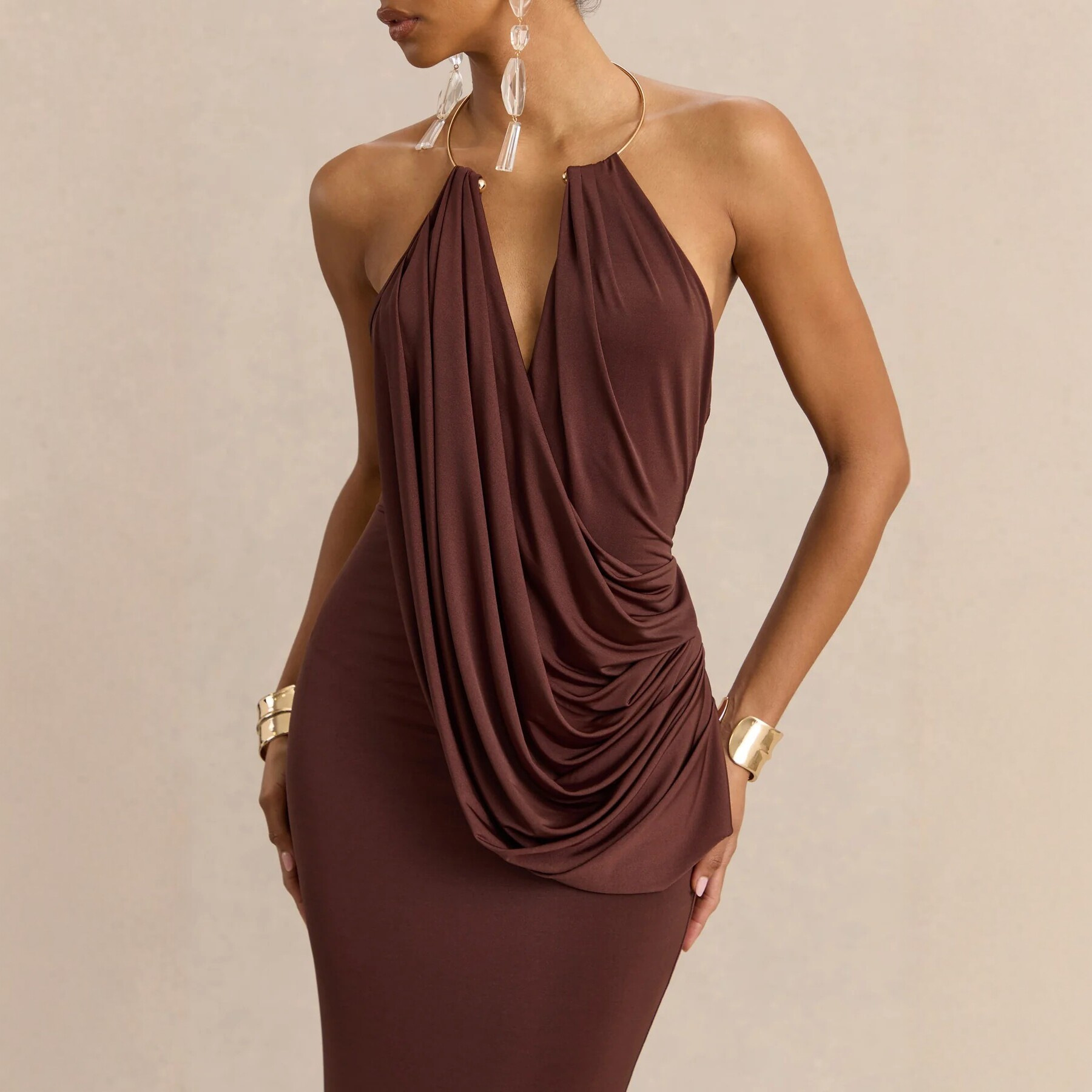 Womens Pleated Off-Shoulder Bodycon Dress - Image 2
