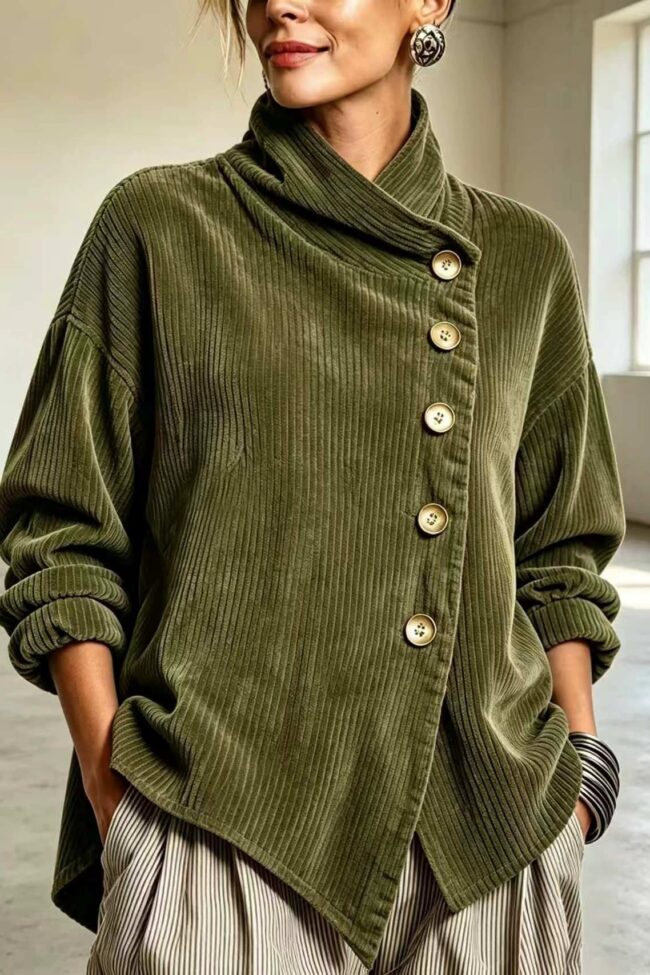 The Celine Autumn Winter Corduroy Asymmetric Off Shoulder Jacket – La Rose Couture Coats & Jackets