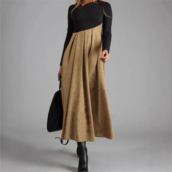 Womens Long Sleeve V-Neck Woolen Dress - Image 2