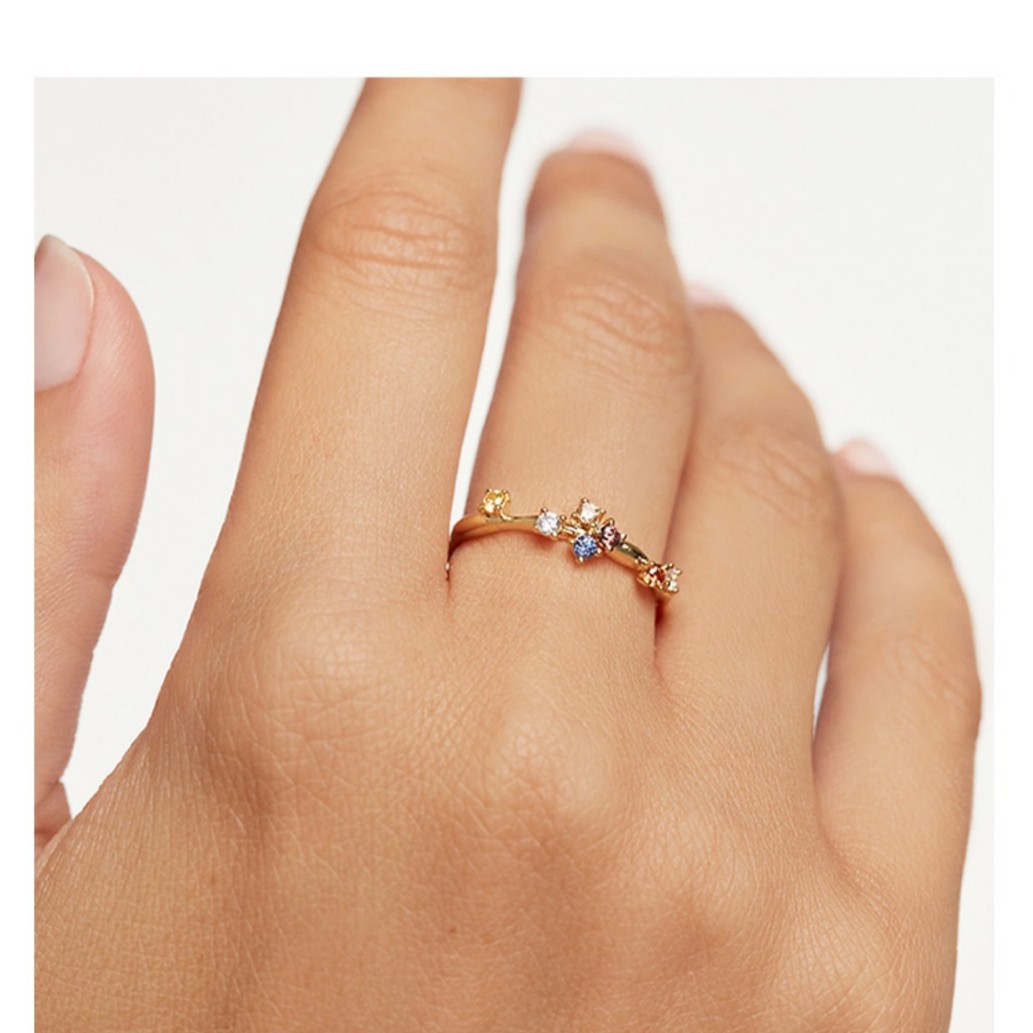 Adjustable Open Zirconium Ring with Simulated Diamonds - Image 3