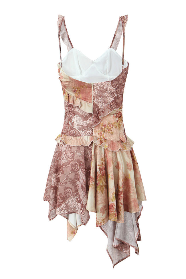 The Suzanne Vintage Printed Stitching Sling Dress Detail – La Rose Couture Dresses & Gowns