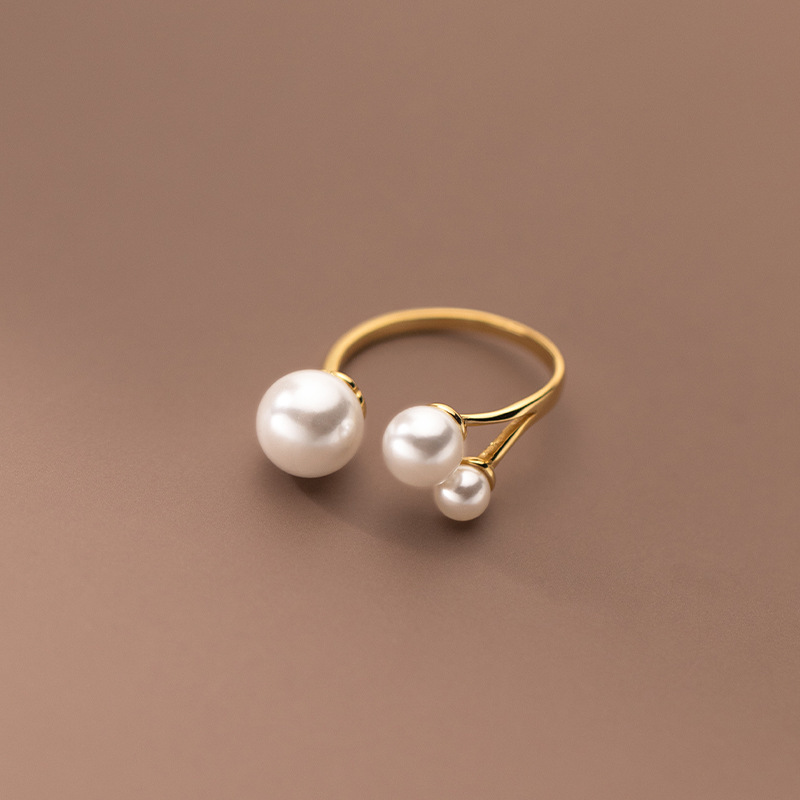 S925 Silver Adjustable Open Ring with Synthetic Pearl Bead for Women Fashion Jewelry - Image 4