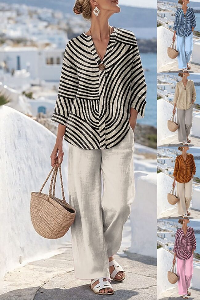 The Zoe Three Quarter Sleeve Top and Straight Leg Pants Set – La Rose Couture Trousers & Skirts