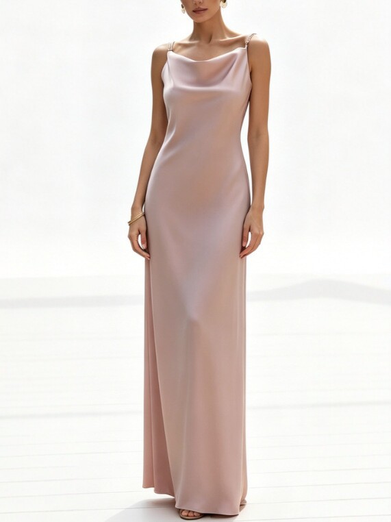 Satin Backless Long Dress with High Slit - Image 5