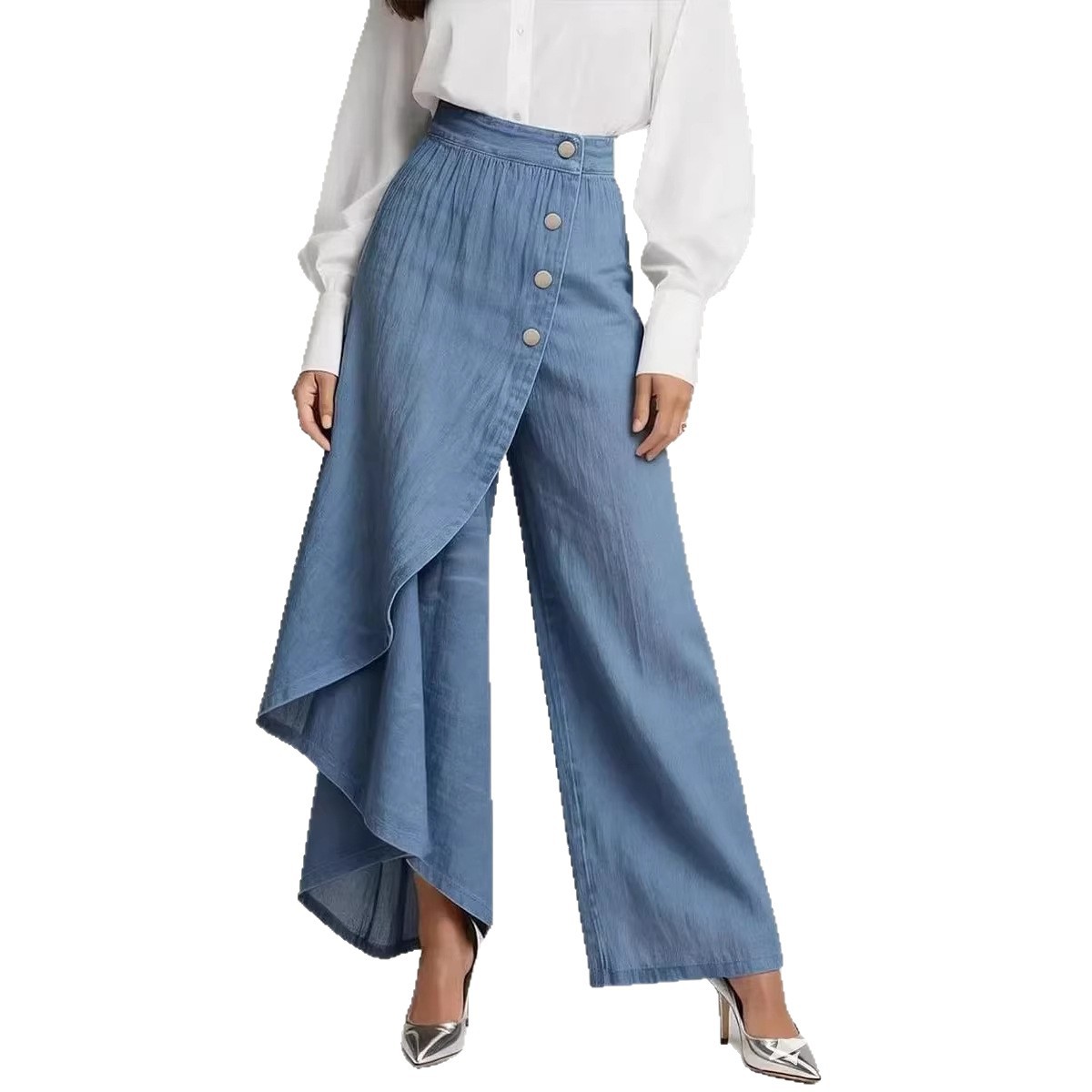 Solid Color Faux Denim Skinny Pants - Image 2