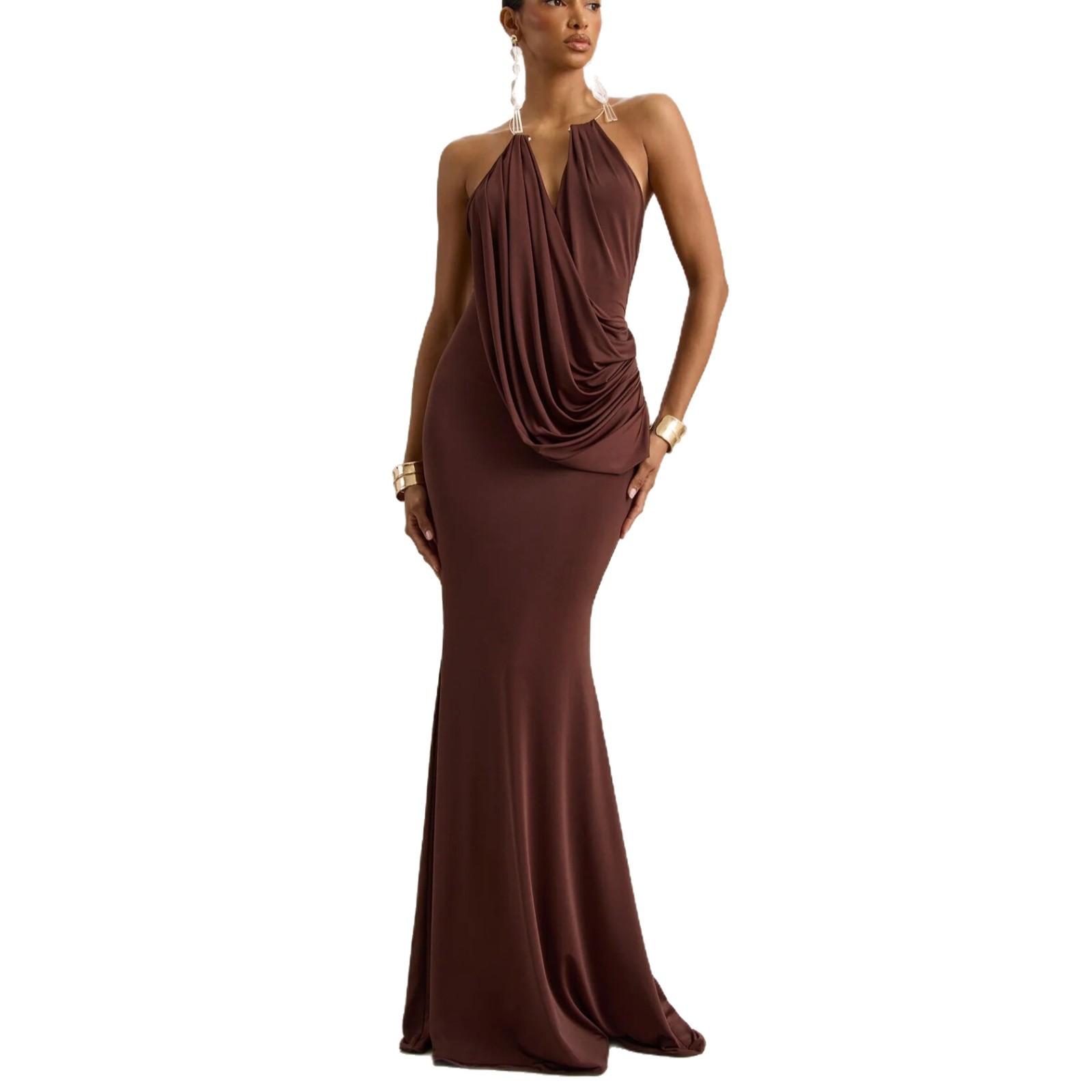 Womens Pleated Off-Shoulder Bodycon Dress - Image 3