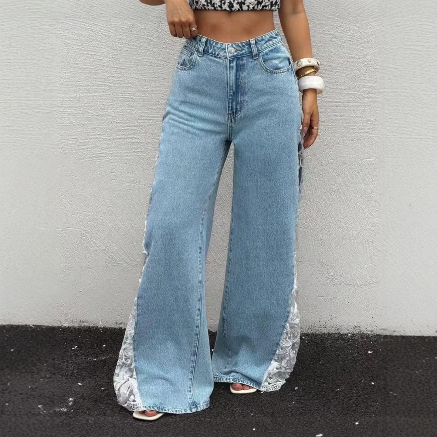 Fashion High Waist Loose Dumped Denim Trousers - Image 2