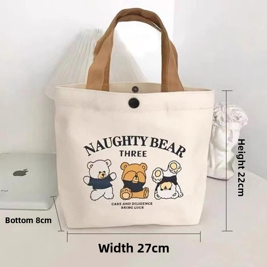 Compact Canvas Lunch Box Bag with Handles - Image 4