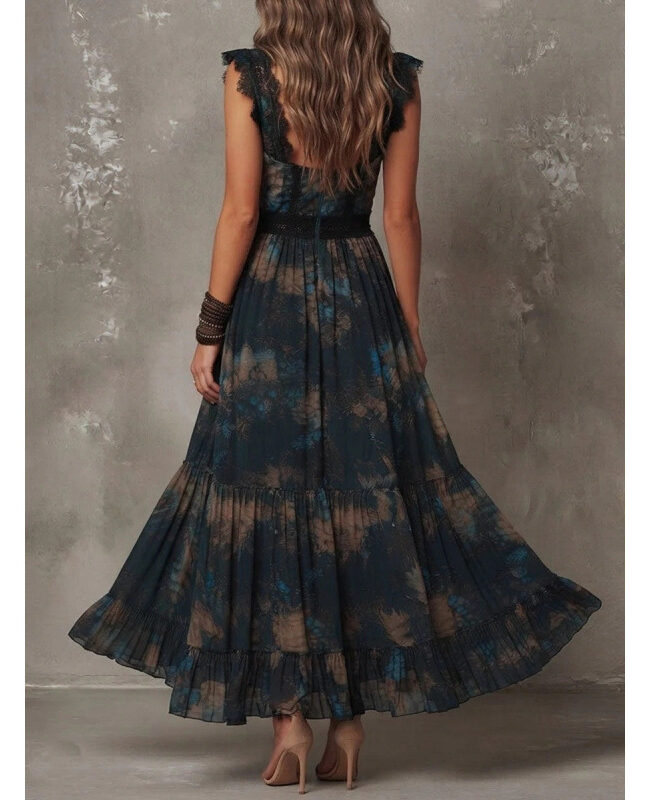 The Rosalie Floral Lace V Neck Flutter Sleeve Chiffon Dress – La Rose Couture Dresses & Gowns