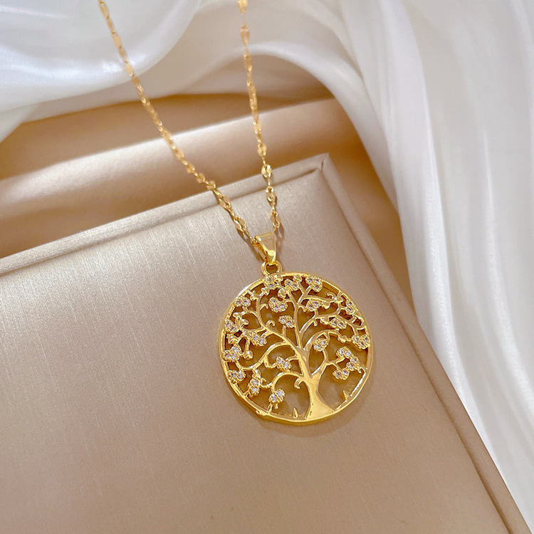 Titanium Steel Tree of Life Pendant Light Luxury Clavicle Necklace Gold Color - Image 5