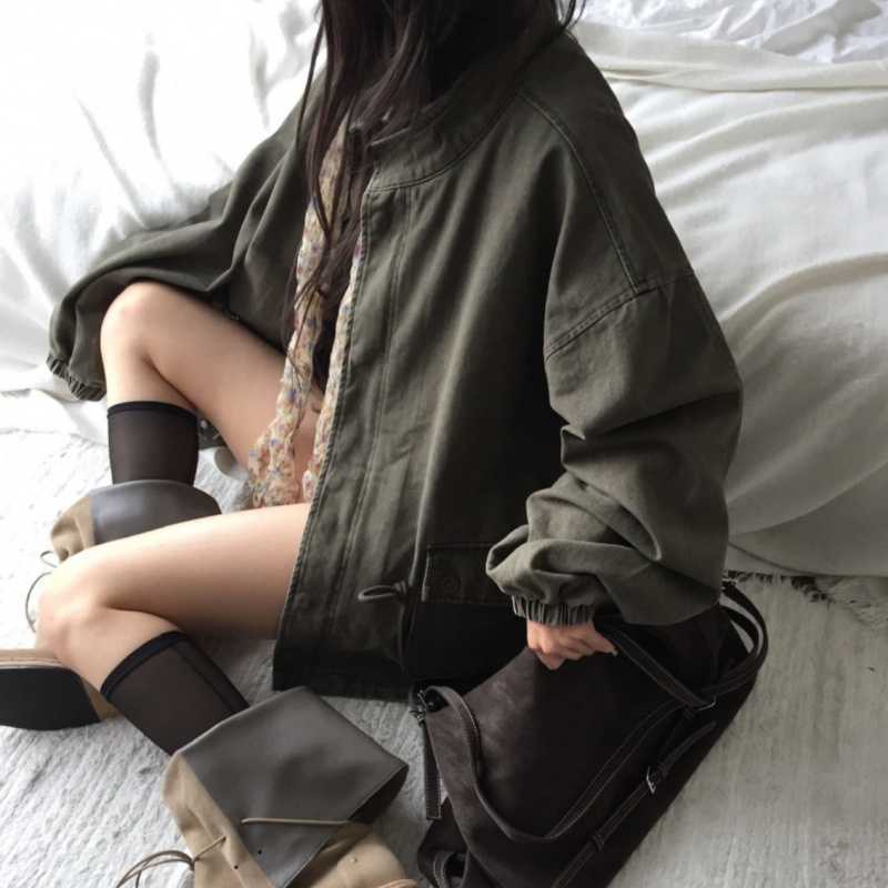 Womens Stand Collar Loose Pocket Coat - Image 5