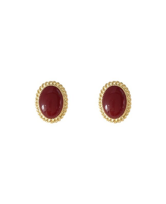 The Ines French Vintage Gold Plated Wine Red Oval Resin Stud Earrings Detail – La Rose Couture Jewellery & Accessories
