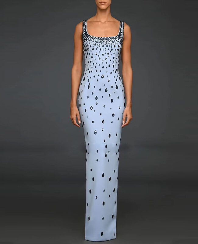 The Colette ‘s Hand Stitched Rhinestone Beaded Sleeveless Long Dress Gown – La Rose Couture Dresses & Gowns