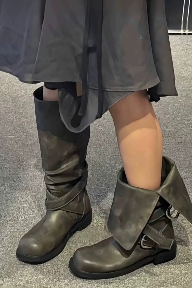 The Noemie Foldable Belt Buckle Boots – La Rose Couture Shoes & Footwear