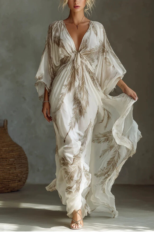 The Florine Floral Print V Neck Long Dress – La Rose Couture Dresses & Gowns
