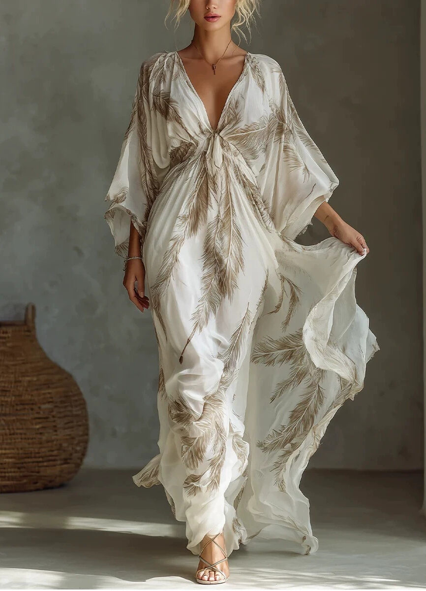 Floral Print V-Neck Long Dress