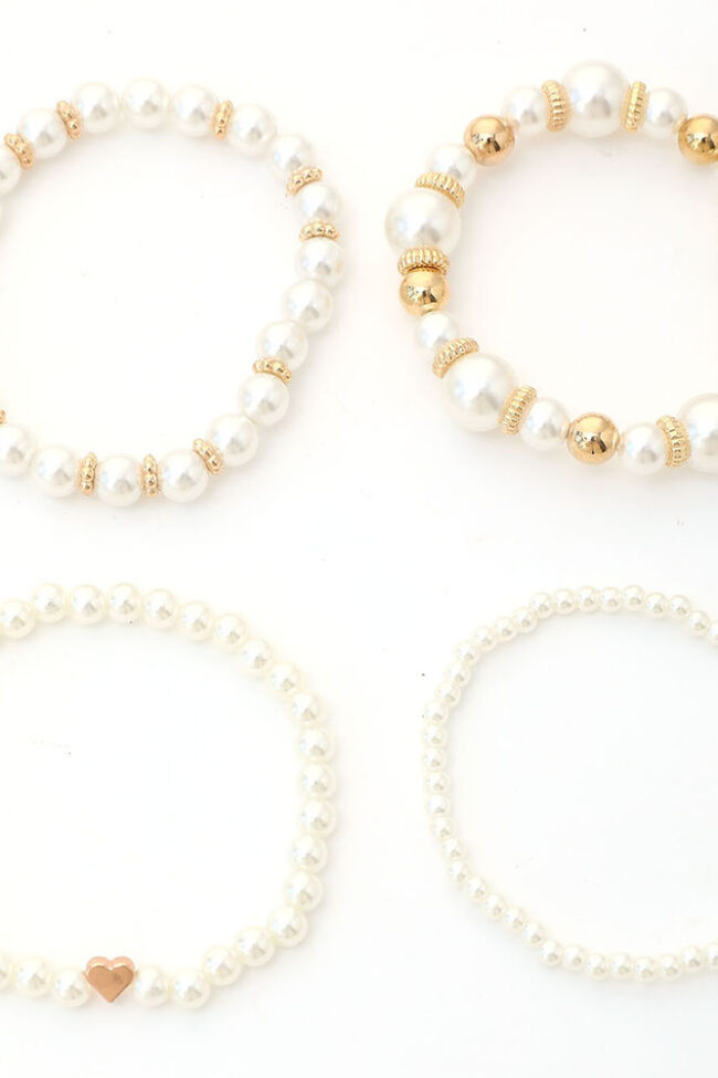 The Hortense Creative Love Heart Imitation Pearl Round Bead Bracelet 4 Piece Set Detail – La Rose Couture Jewellery & Accessories