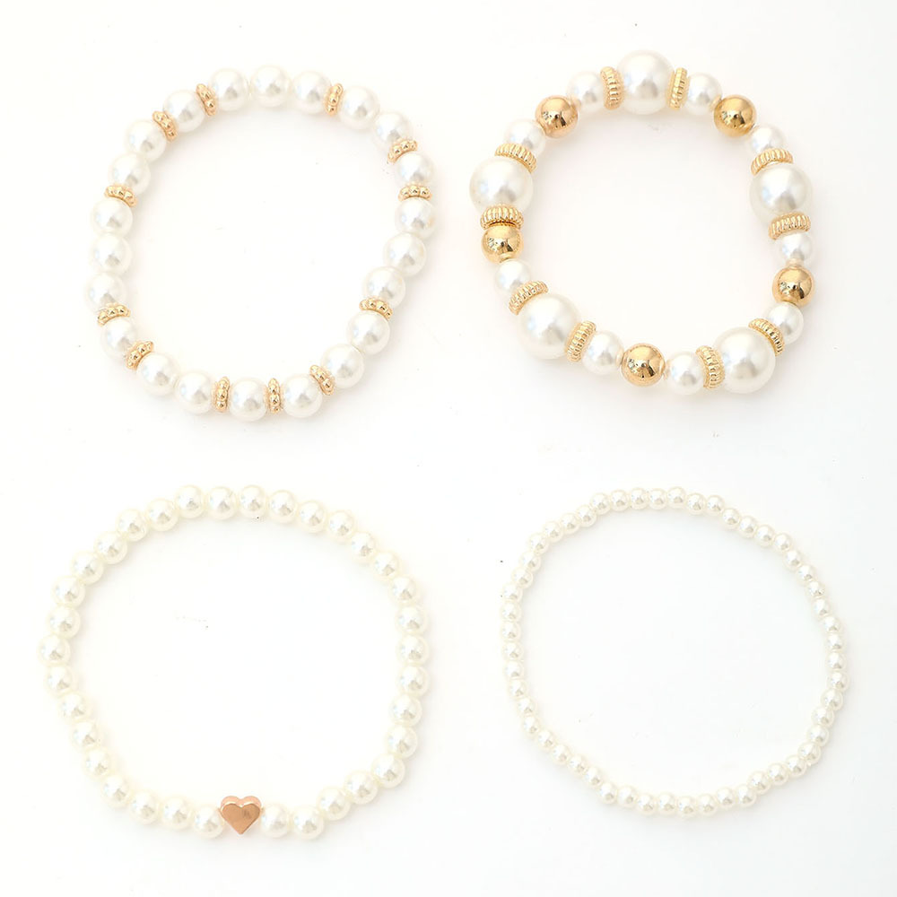 Creative Love Heart Imitation Pearl Round Bead Bracelet 4-Piece Set - Image 5