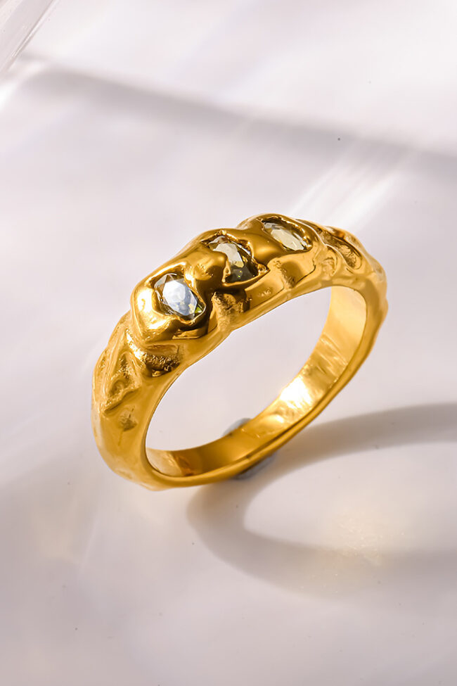 18k Gold Plated Irregular Texture Zircon Ring for Stainless Steel Detail – La Rose Couture Jewellery & Accessories