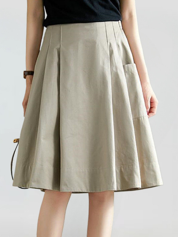 Elastic Waist A-Line Pleated Skirt - Image 5