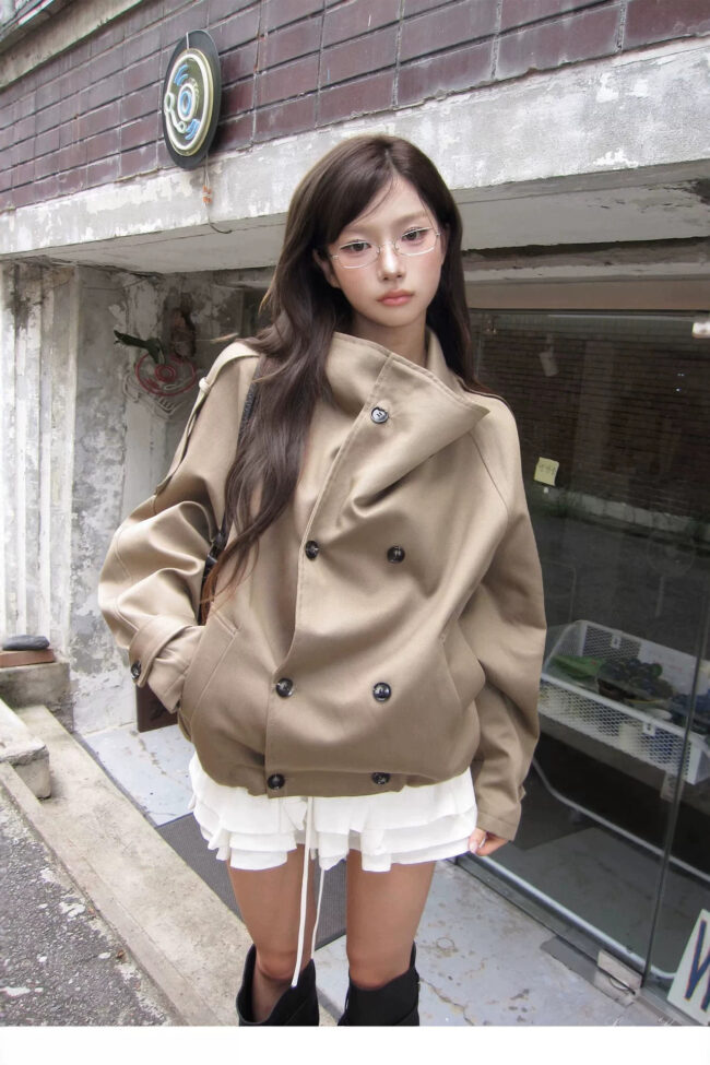 The Nadege Stand Collar Double Button Coat – La Rose Couture Coats & Jackets