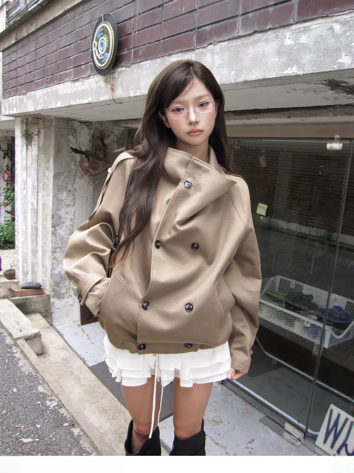 Womens Stand Collar Double Button Coat