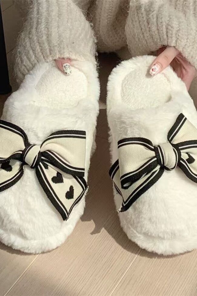 The Prudence Plush Bow Decor Home Slippers Detail – La Rose Couture Shoes & Footwear