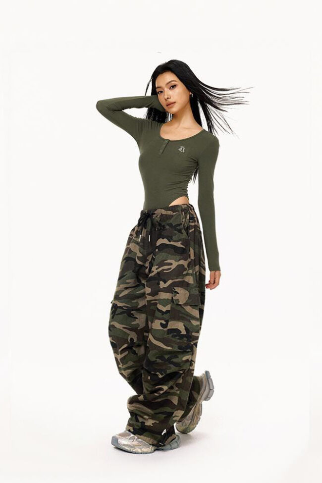 The Therese Camouflage Workwear Casual Pants Detail – La Rose Couture Trousers & Skirts