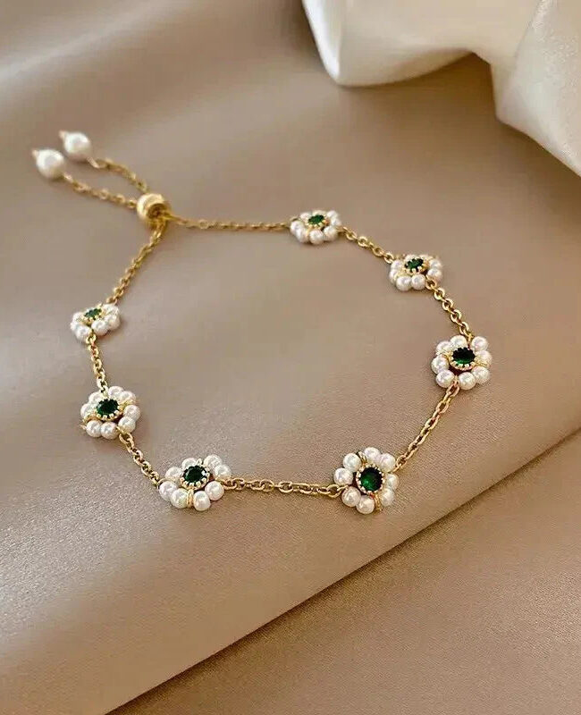The Violette Vintage Floral Stainless Steel Bracelet with Emerald Pearl Pendant – La Rose Couture Jewellery & Accessories